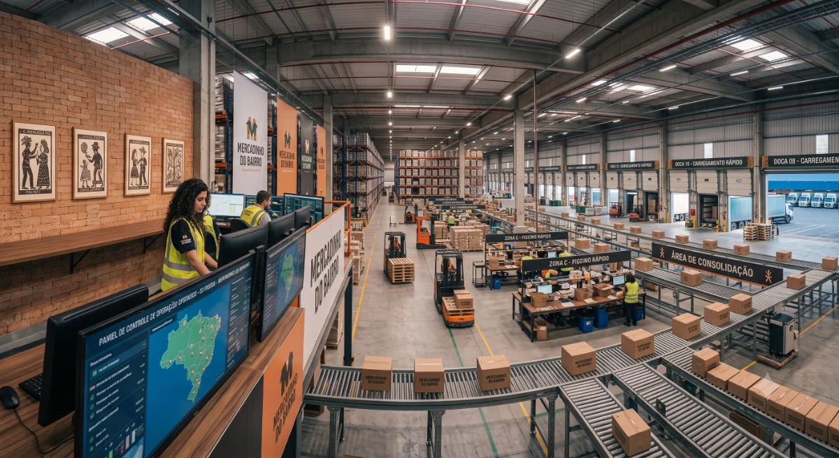 foto panorâmica: operação real — CD, loja ou time de engenharia